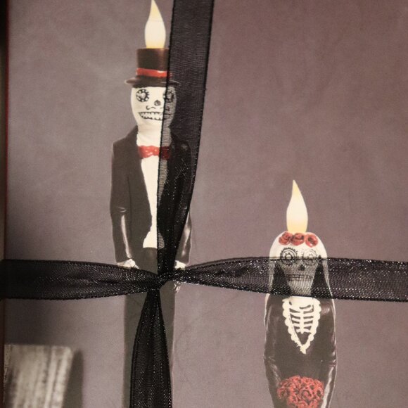 Silverstro 11" flamless candle set Led Dia de los muertos Skeleton candlestick - Picture 1 of 4